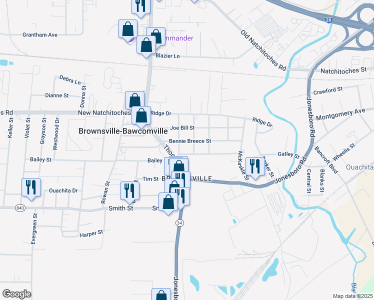 map of restaurants, bars, coffee shops, grocery stores, and more near 1301-1399 Bailey St in West Monroe
