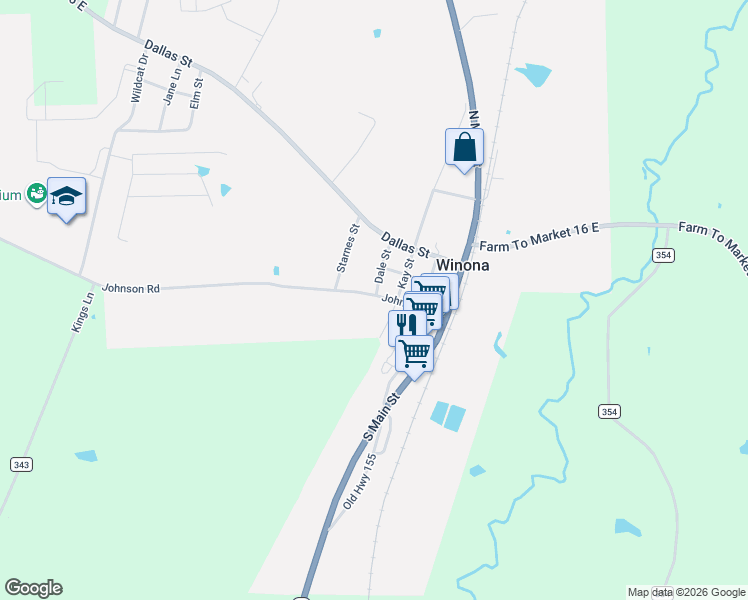 map of restaurants, bars, coffee shops, grocery stores, and more near 301 Johnson Road in Winona