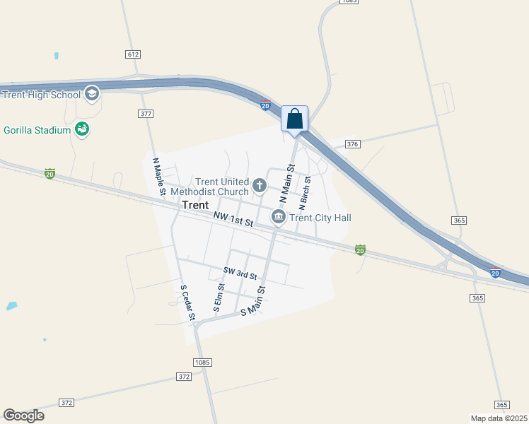 map of restaurants, bars, coffee shops, grocery stores, and more near 118 Northwest 1st Street in Trent