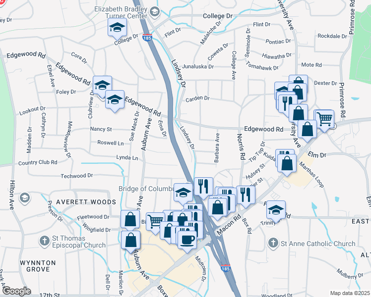 map of restaurants, bars, coffee shops, grocery stores, and more near 3069 Edgewood Court in Columbus