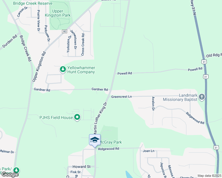 map of restaurants, bars, coffee shops, grocery stores, and more near North Chestnut Street in Prattville
