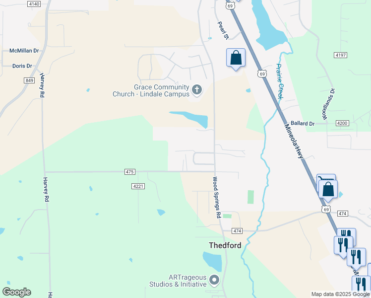 map of restaurants, bars, coffee shops, grocery stores, and more near 401 Summer Tree Circle in Lindale