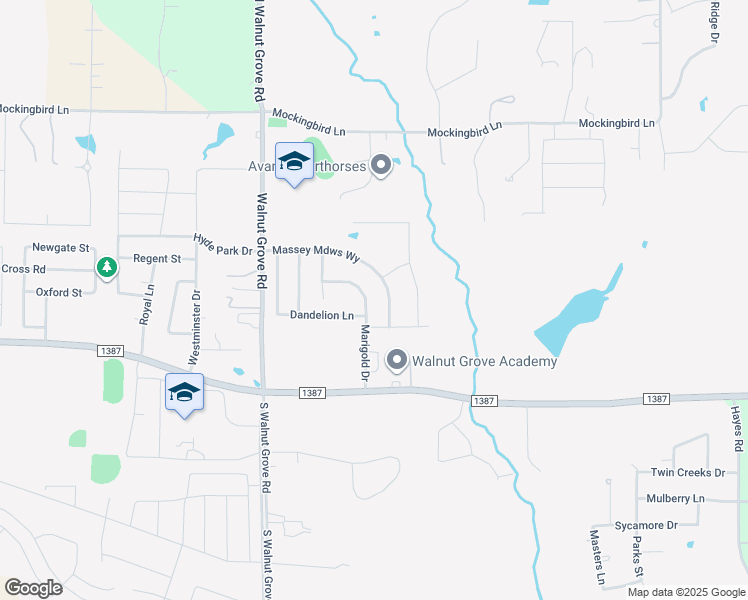 map of restaurants, bars, coffee shops, grocery stores, and more near 4450 Massey Meadows Way in Midlothian