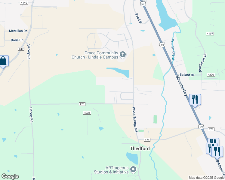 map of restaurants, bars, coffee shops, grocery stores, and more near 401 Summer Tree Circle in Lindale