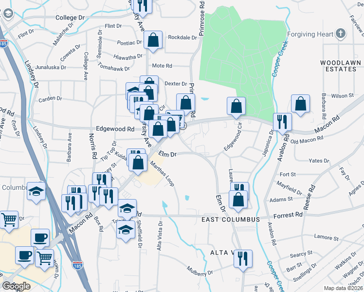 map of restaurants, bars, coffee shops, grocery stores, and more near 3939 Edgewood Circle in Columbus