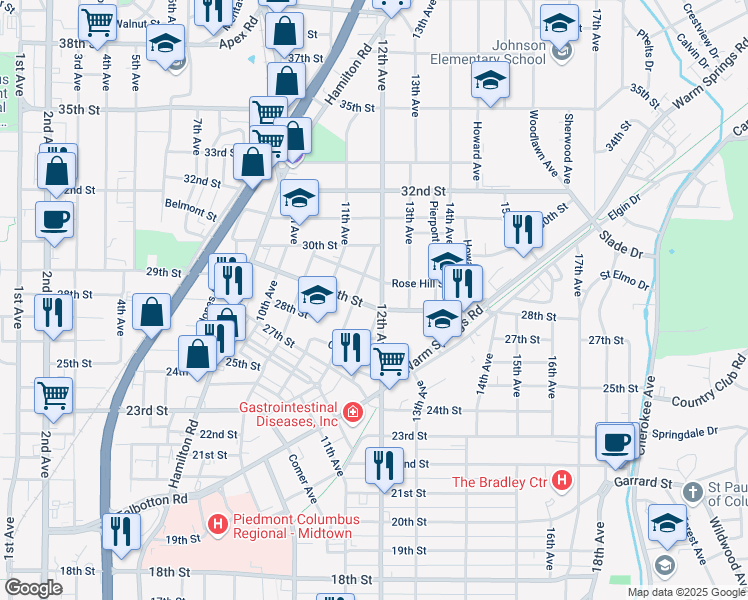 map of restaurants, bars, coffee shops, grocery stores, and more near 2908 Peabody Avenue in Columbus