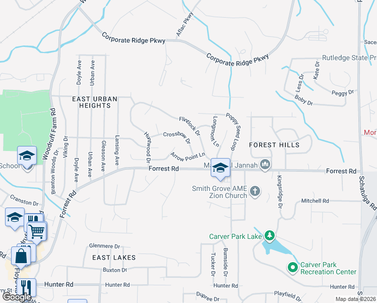 map of restaurants, bars, coffee shops, grocery stores, and more near 6135 Crossbow Drive in Columbus