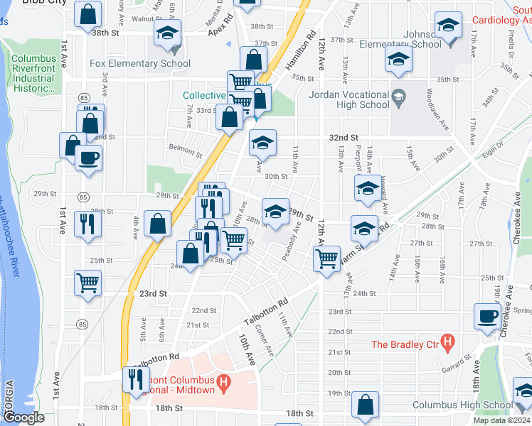 map of restaurants, bars, coffee shops, grocery stores, and more near 2817 Beacon Avenue in Columbus