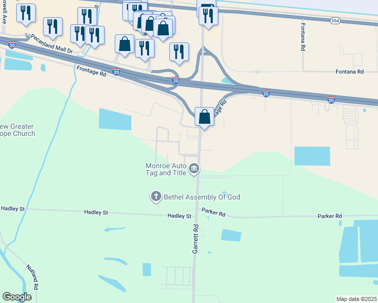 map of restaurants, bars, coffee shops, grocery stores, and more near 1470 Garrett Road in Monroe