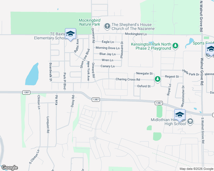map of restaurants, bars, coffee shops, grocery stores, and more near 710 Ashbury Drive in Midlothian