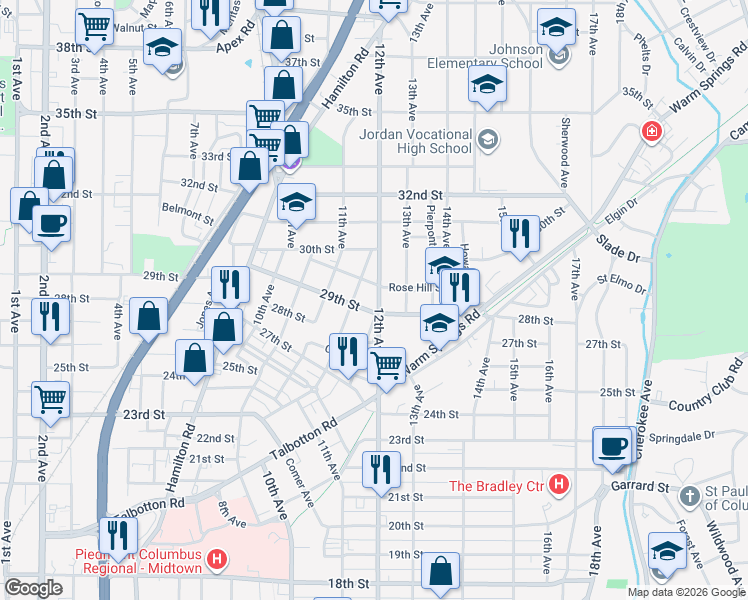 map of restaurants, bars, coffee shops, grocery stores, and more near 2908 Peabody Avenue in Columbus