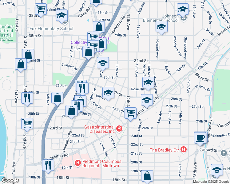 map of restaurants, bars, coffee shops, grocery stores, and more near 1112 29th Street in Columbus