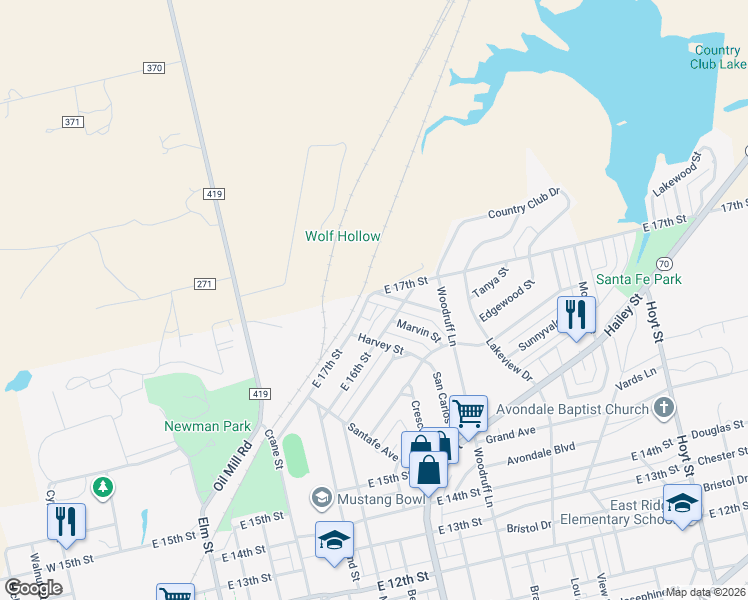 map of restaurants, bars, coffee shops, grocery stores, and more near 916 East 17th Street in Sweetwater