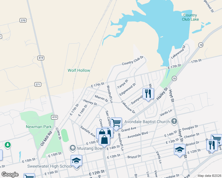 map of restaurants, bars, coffee shops, grocery stores, and more near 1913 Lakeview Drive in Sweetwater