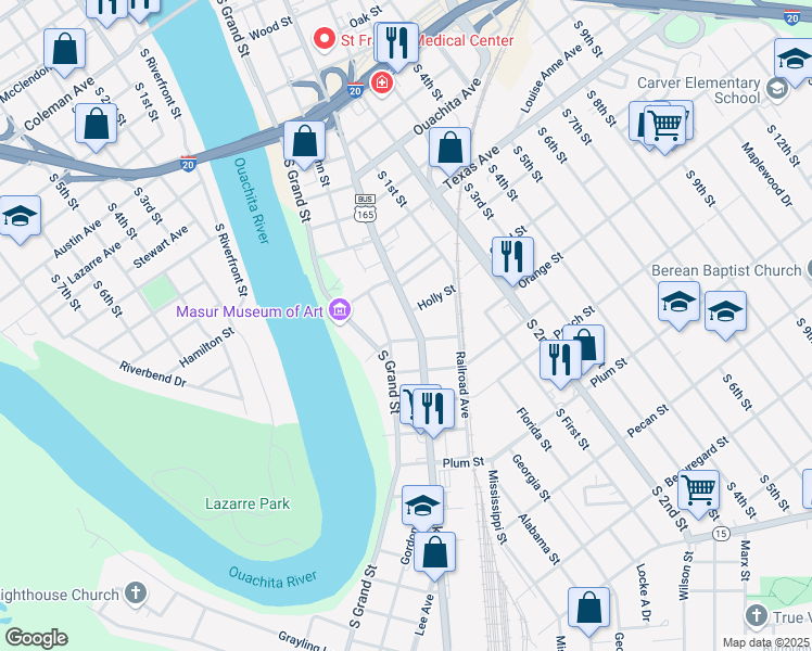 map of restaurants, bars, coffee shops, grocery stores, and more near 1414 Jackson St in Monroe