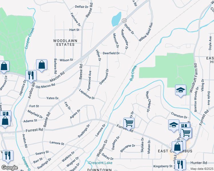 map of restaurants, bars, coffee shops, grocery stores, and more near 4494 Longview Dr in Columbus