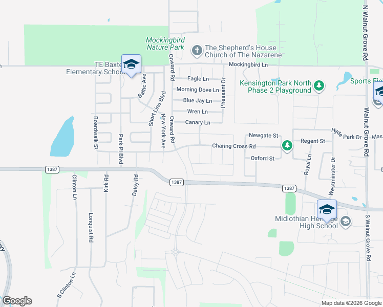 map of restaurants, bars, coffee shops, grocery stores, and more near 710 Ashbury Drive in Midlothian