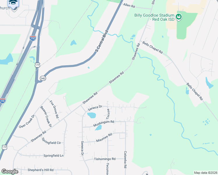 map of restaurants, bars, coffee shops, grocery stores, and more near 910 Shawnee Road in Waxahachie