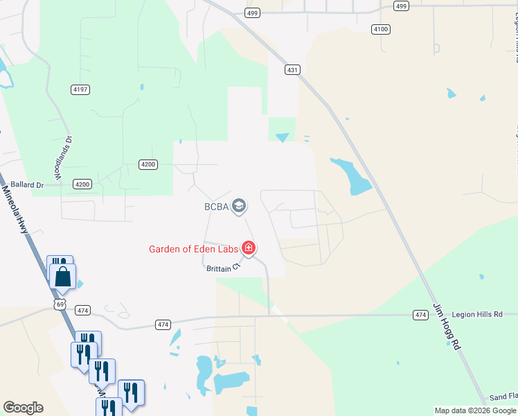 map of restaurants, bars, coffee shops, grocery stores, and more near 15365 Brittain Court in Lindale