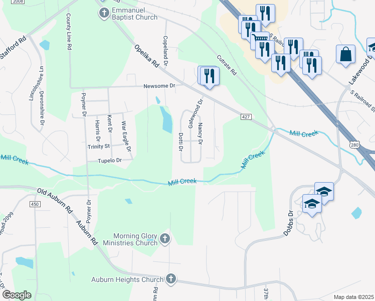 map of restaurants, bars, coffee shops, grocery stores, and more near 2809 Gatewood Drive in Phenix City