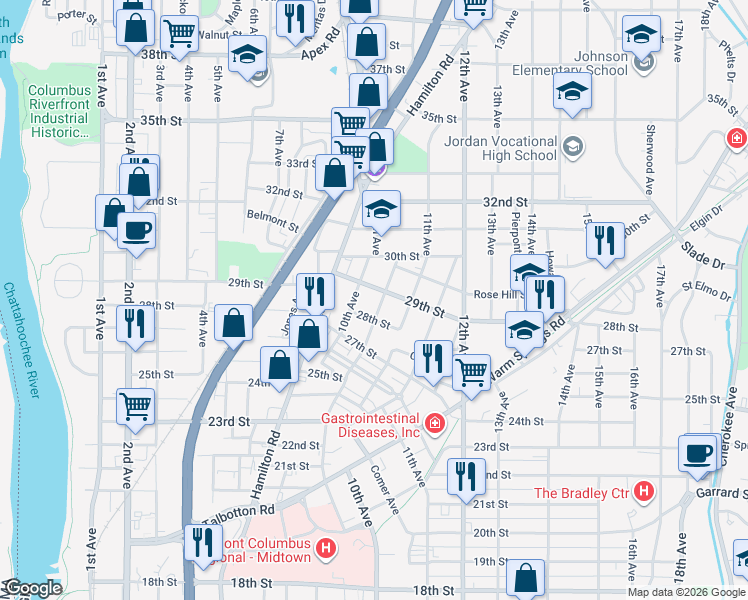 map of restaurants, bars, coffee shops, grocery stores, and more near 2817 Beacon Ave in Columbus