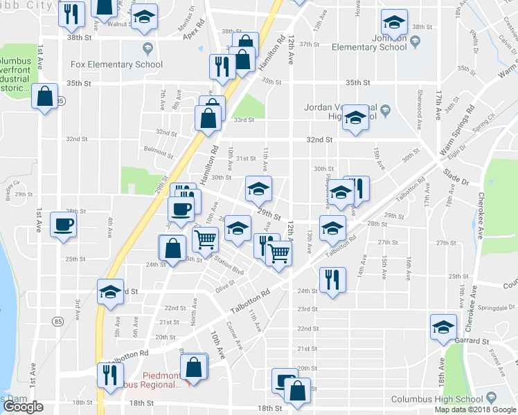 map of restaurants, bars, coffee shops, grocery stores, and more near 2900 11th Avenue in Columbus