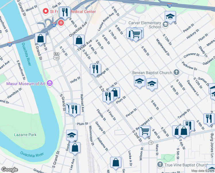 map of restaurants, bars, coffee shops, grocery stores, and more near 908 S 3rd St in Monroe