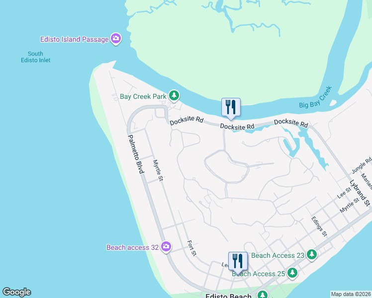 map of restaurants, bars, coffee shops, grocery stores, and more near 778 Summerwind Villas in Edisto Island
