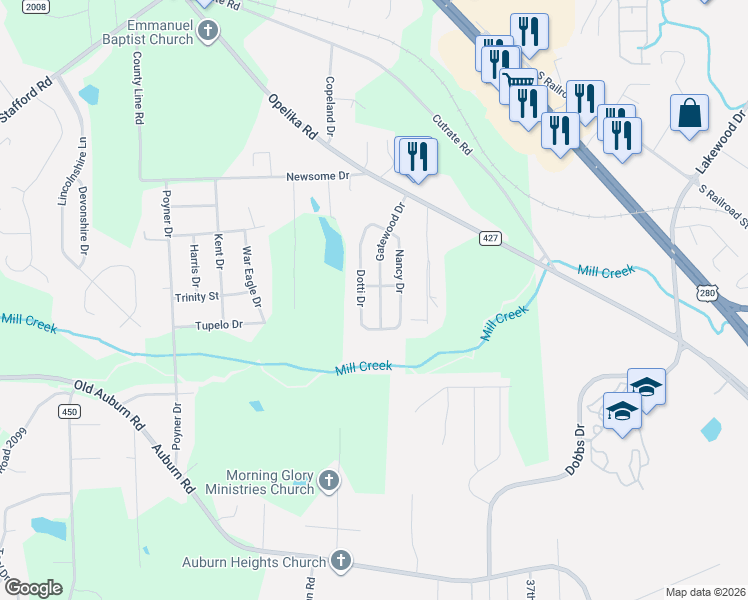 map of restaurants, bars, coffee shops, grocery stores, and more near 2809 Gatewood Drive in Phenix City
