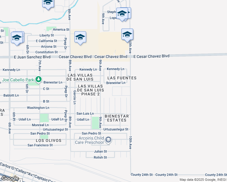 map of restaurants, bars, coffee shops, grocery stores, and more near Fuentes in San Luis
