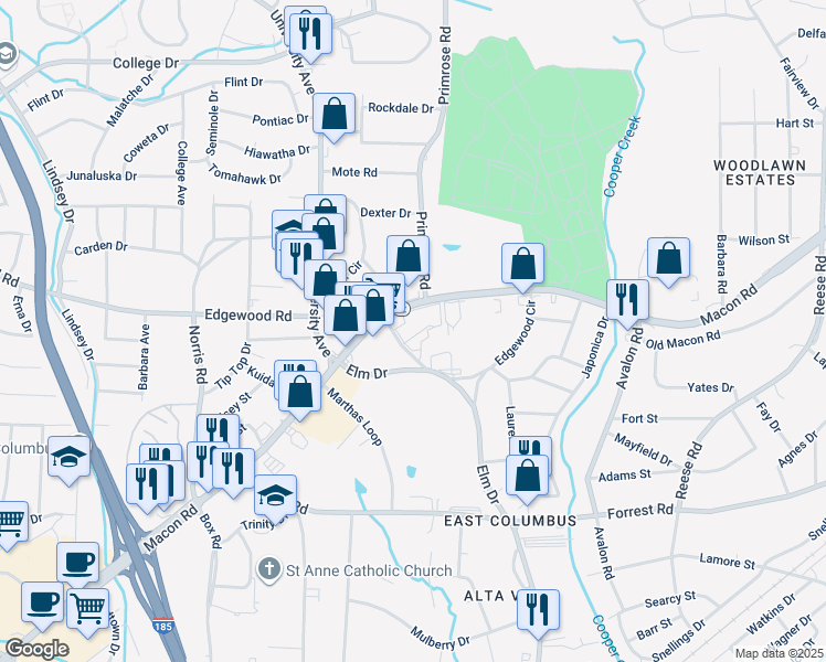 map of restaurants, bars, coffee shops, grocery stores, and more near 3939 Edgewood Circle in Columbus