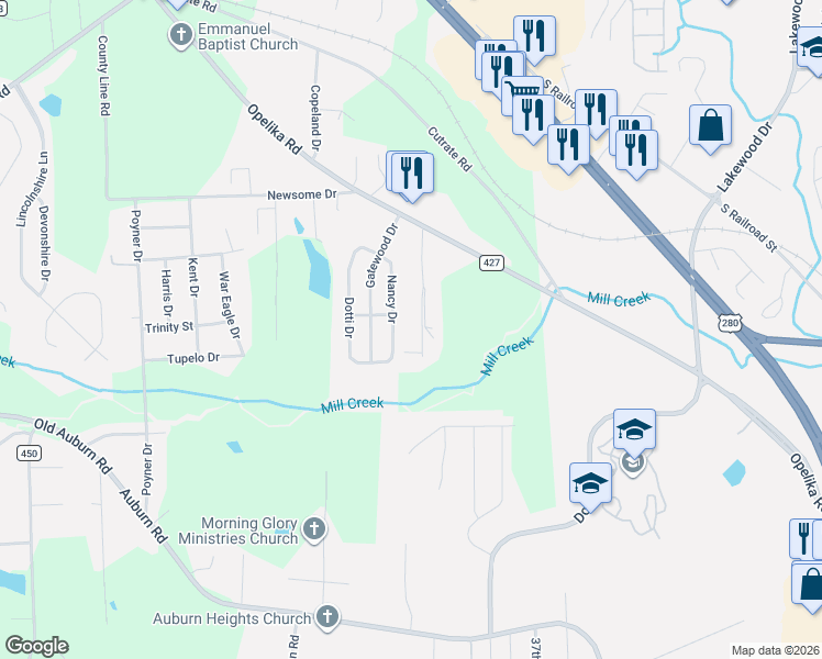 map of restaurants, bars, coffee shops, grocery stores, and more near 24 Gauntt Road in Phenix City