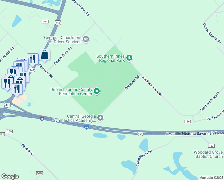 map of restaurants, bars, coffee shops, grocery stores, and more near 575 Southern Pines Road in Dublin