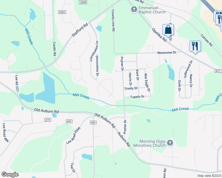 map of restaurants, bars, coffee shops, grocery stores, and more near 28 Trafford Trail in Phenix City