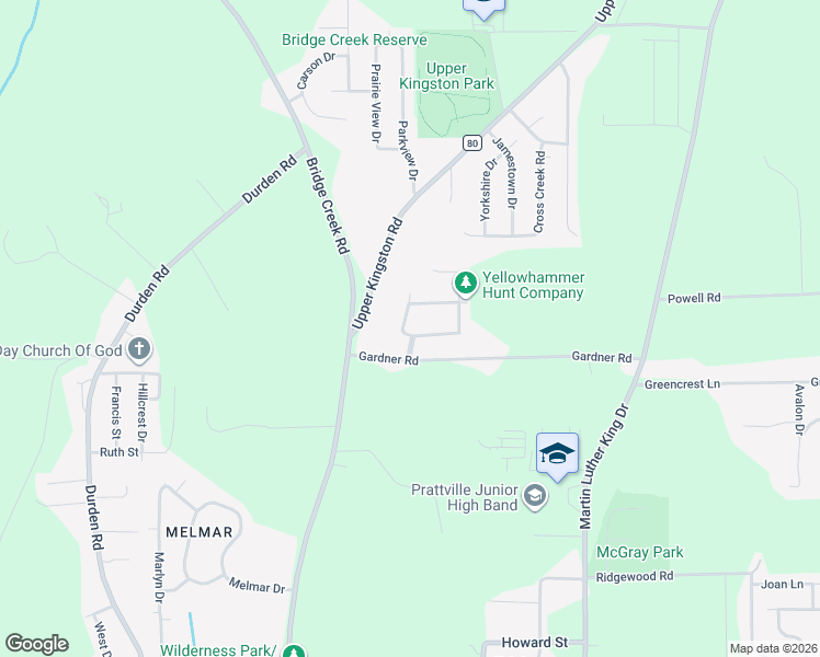 map of restaurants, bars, coffee shops, grocery stores, and more near 1206 Kingston Green Drive in Prattville