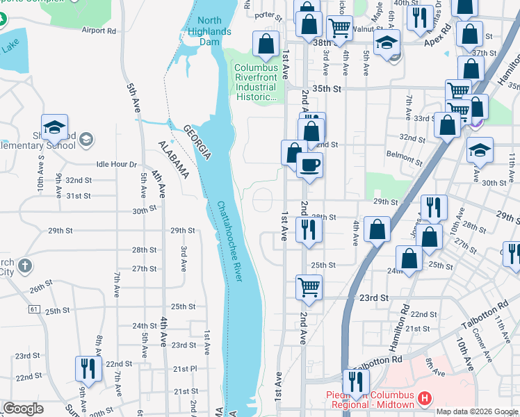 map of restaurants, bars, coffee shops, grocery stores, and more near 2827 Bradley Circle in Columbus