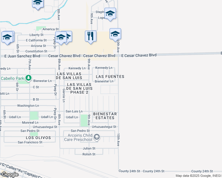 map of restaurants, bars, coffee shops, grocery stores, and more near 690 10th Avenue in San Luis