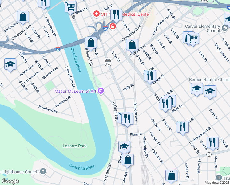 map of restaurants, bars, coffee shops, grocery stores, and more near 1414 Jackson St in Monroe