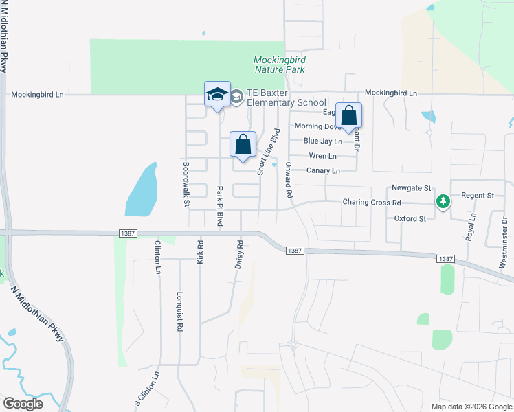 map of restaurants, bars, coffee shops, grocery stores, and more near 808 Short Line Boulevard in Midlothian