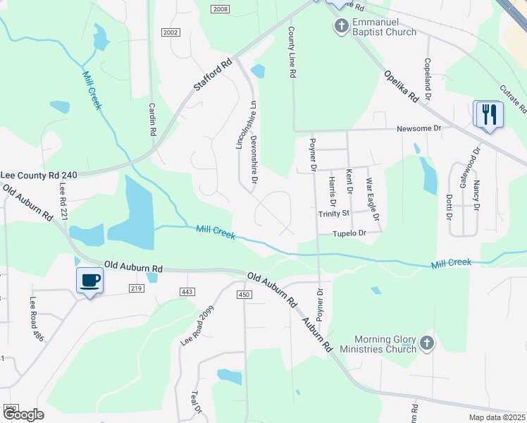map of restaurants, bars, coffee shops, grocery stores, and more near 80 Lincolnshire Lane in Phenix City