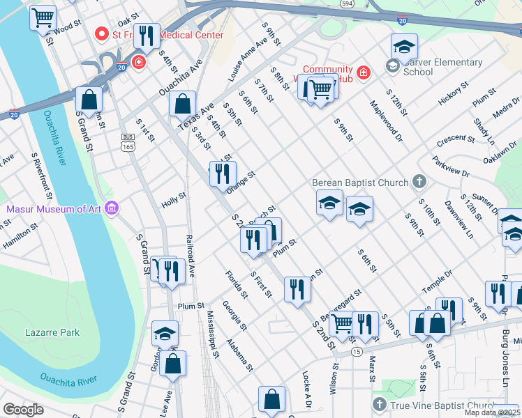 map of restaurants, bars, coffee shops, grocery stores, and more near 908 S 3rd St in Monroe