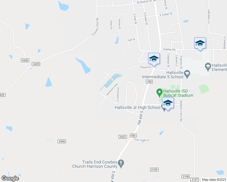 map of restaurants, bars, coffee shops, grocery stores, and more near 104 Winifred's Way in Hallsville