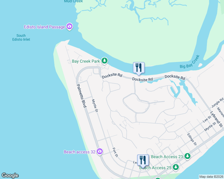 map of restaurants, bars, coffee shops, grocery stores, and more near 778 Summerwind Villas in Edisto Island