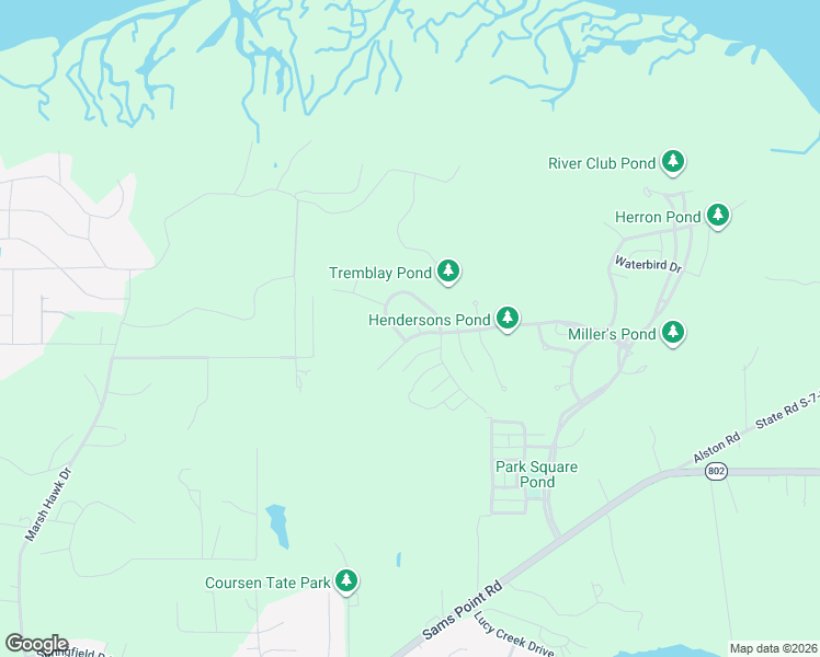 map of restaurants, bars, coffee shops, grocery stores, and more near 97 Western Trace in Beaufort