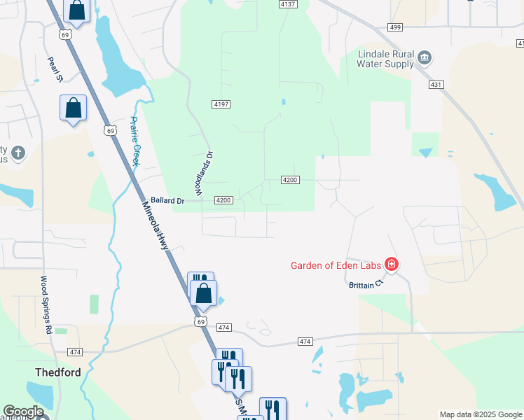 map of restaurants, bars, coffee shops, grocery stores, and more near 15516 Darren Way in Lindale