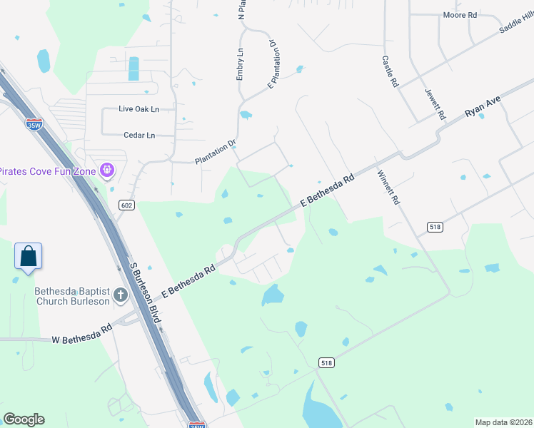 map of restaurants, bars, coffee shops, grocery stores, and more near 335 East Bethesda Road in Burleson