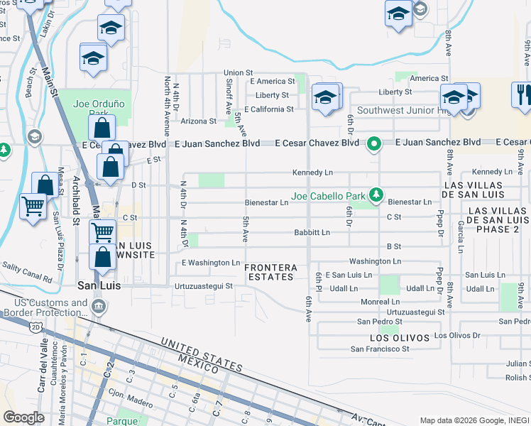 map of restaurants, bars, coffee shops, grocery stores, and more near 1148 Babbitt Lane in San Luis