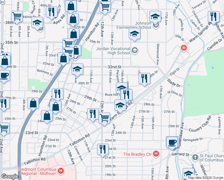 map of restaurants, bars, coffee shops, grocery stores, and more near 2960 12th Avenue in Columbus