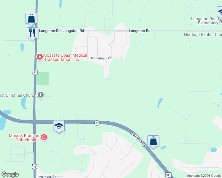 map of restaurants, bars, coffee shops, grocery stores, and more near 127 Sutton Drive in Perry