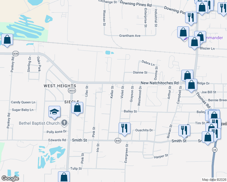 map of restaurants, bars, coffee shops, grocery stores, and more near 419 New Natchitoches Rd in West Monroe